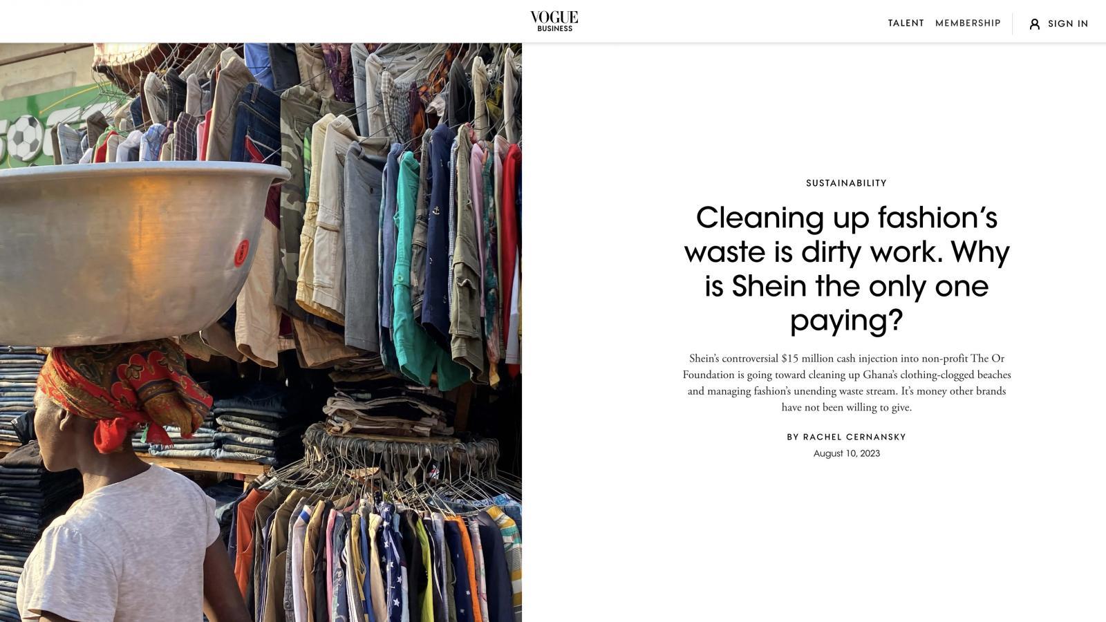 Vogue Business | Cleaning up fashion’s waste is dirty work. Why is Shein the only one paying?